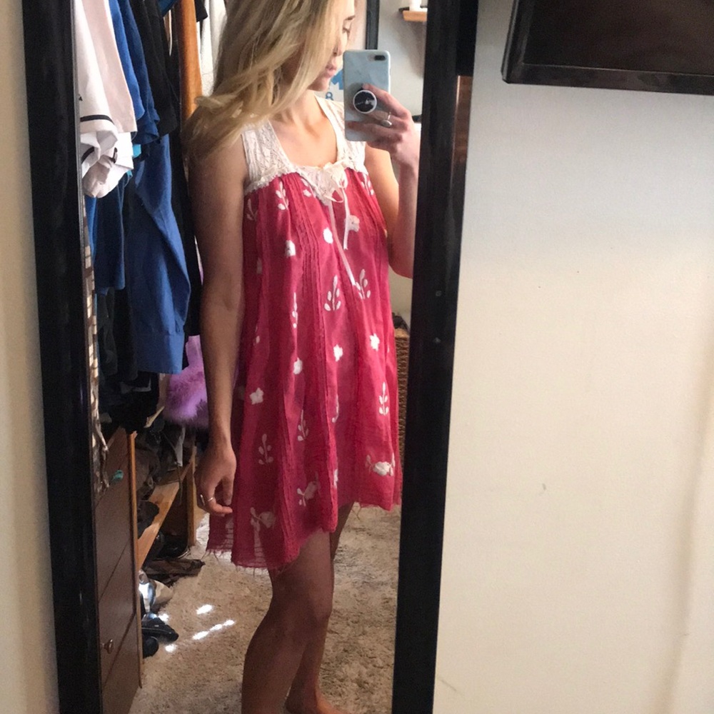 Pink Peasant Style Loose Fitting Festival Sundress